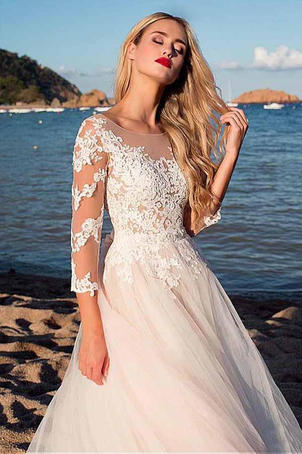 Tulle Scoop Neckline A-line Wedding Dress With Lace Appliques WD188
