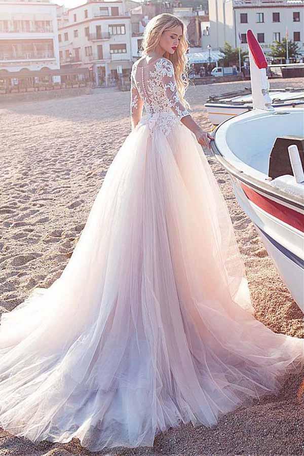 Tulle Scoop Neckline A-line Wedding Dress With Lace Appliques WD188