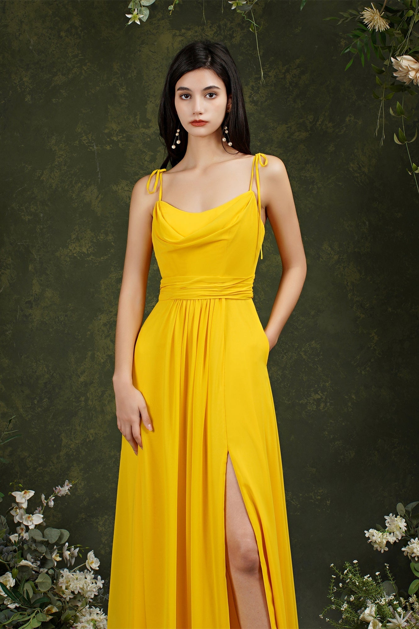 Tulle Spaghetti strapes Aline Split Front Prom dress