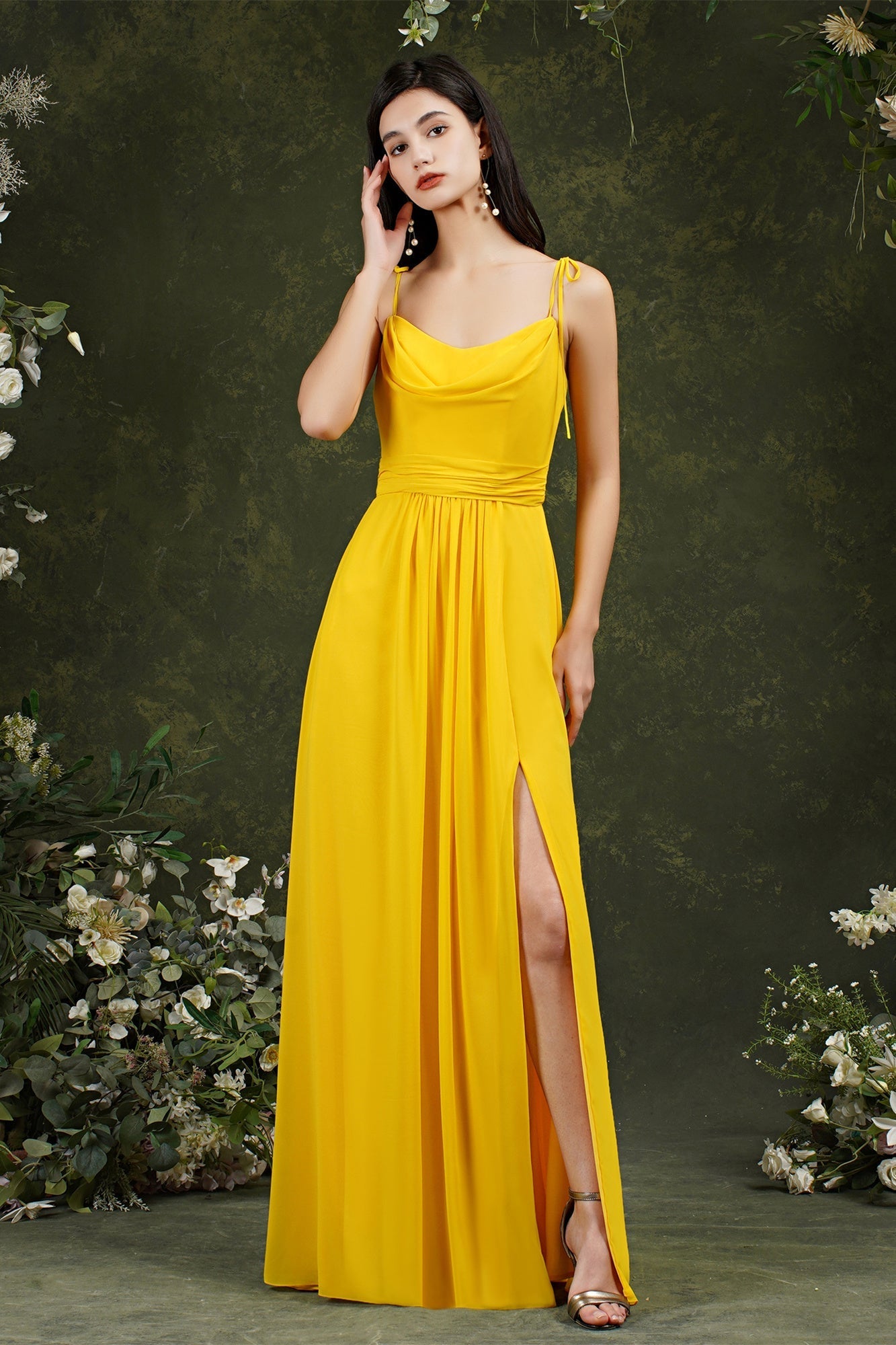 Tulle Spaghetti strapes Aline Split Front Prom dress