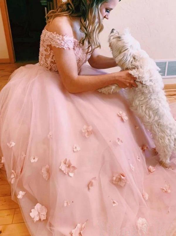 Two-piece V Neck Bridal Dresses 3D Flowers Appliqued Wedding Gowns WD420