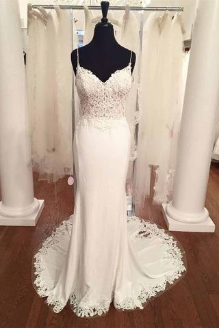 V-Neck Vintage Lace Mermaid Backless Beach Wedding Dress WD199