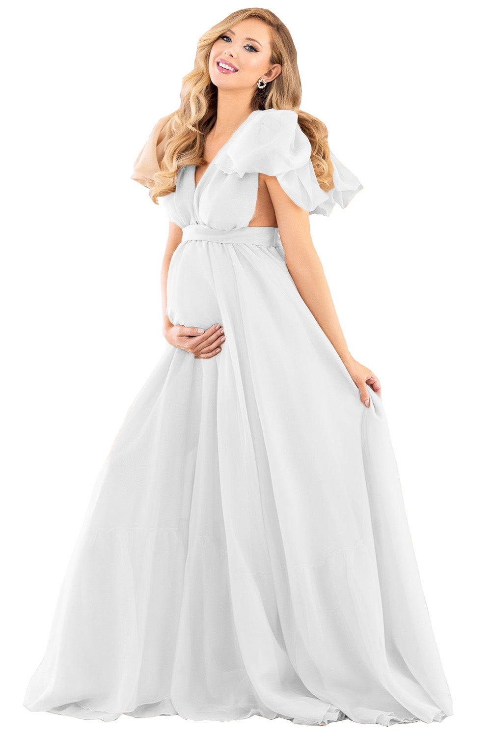 Chiffon Maternity Dress Puff Sleeve Maternity Dress For Wedding SY009