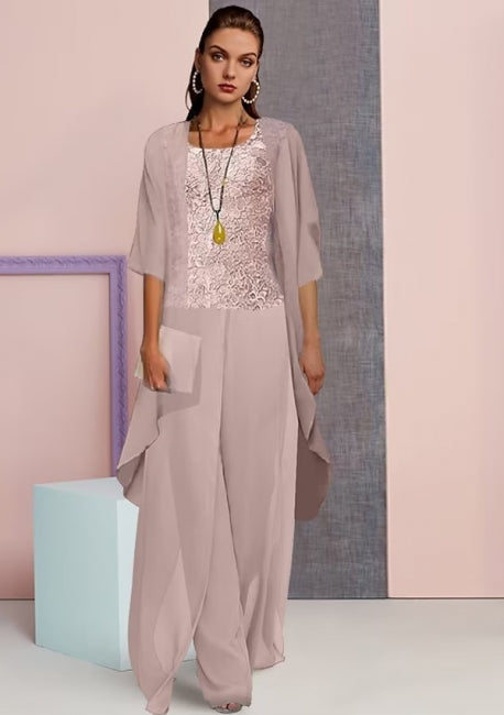 Vintage Square 3/4 Ärmel Zweiteiliges Chiffon Mutterkleid