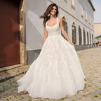 Elegante vestido de novia de escote cuadrado, espalda abierta, sin mangas, corte A, con abalorios, exquisitos vestidos de novia hechos a medida. 