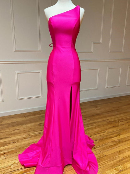 Rosa Meerjungfrau One-Shoulder-Langballkleid
