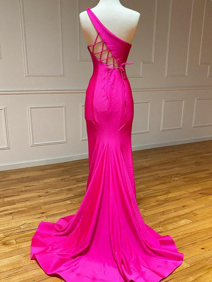 Rosa Meerjungfrau One-Shoulder-Langballkleid