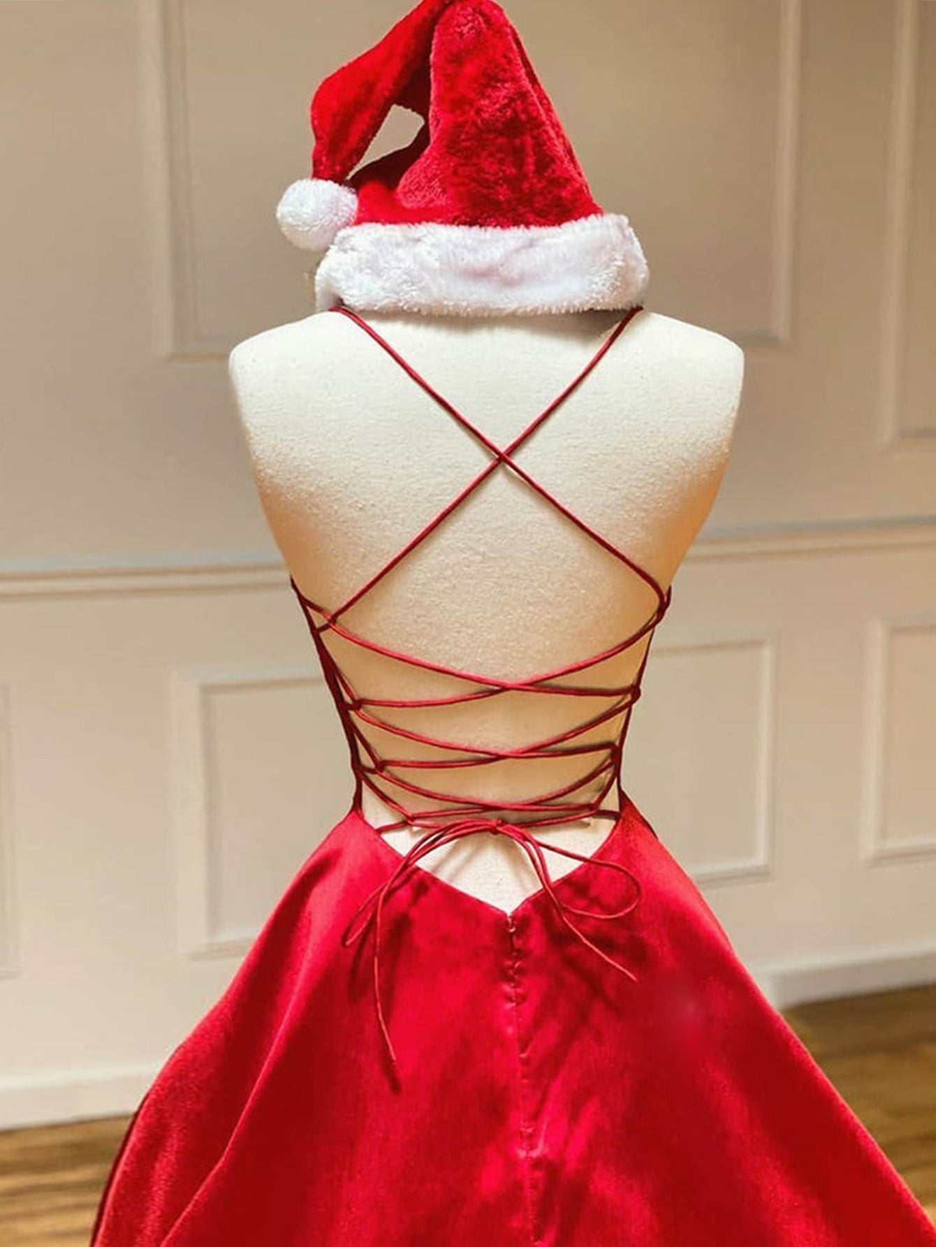 Königsblaues langes Ballkleid aus Satin in A-Linie mit V-Ausschnitt