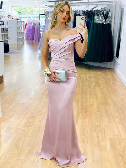 Satin Meerjungfrau One-Shoulder Lila Langes Ballkleid