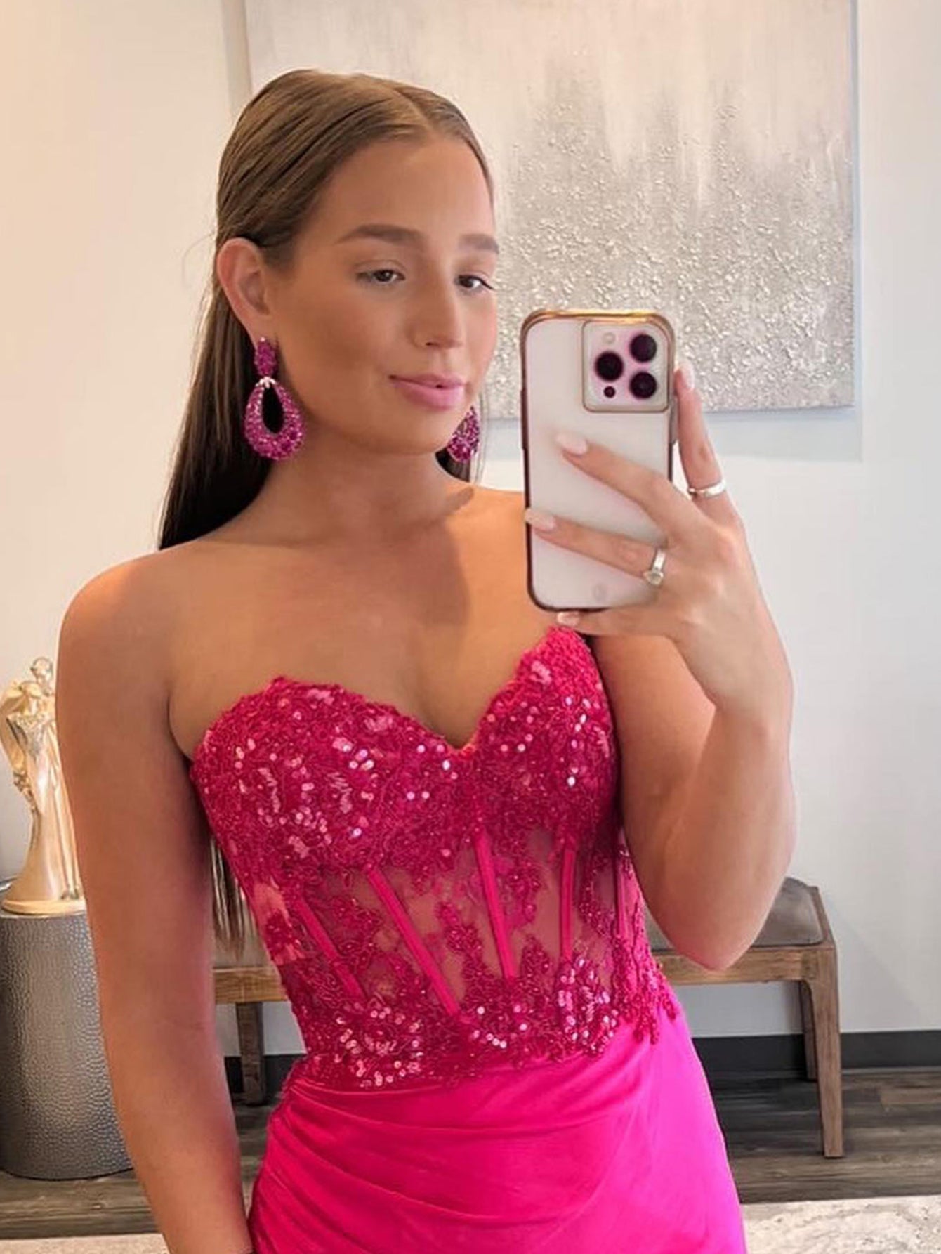 Ember | Vestido de fiesta largo con escote en forma de corazón, sin tirantes y abertura