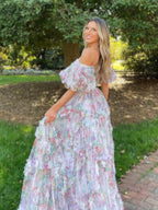 Sydney | Vestido de fiesta largo de tul con escote en forma de corazón y estampado
