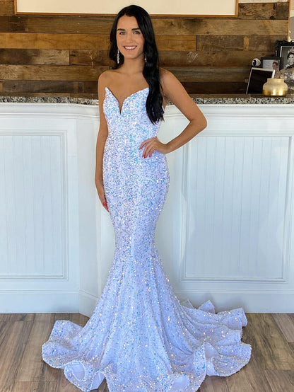 LAURYN | VESTIDO DE FIESTA DE SIRENA CON CUELLO CORAZÓN Y LENTEJUELAS