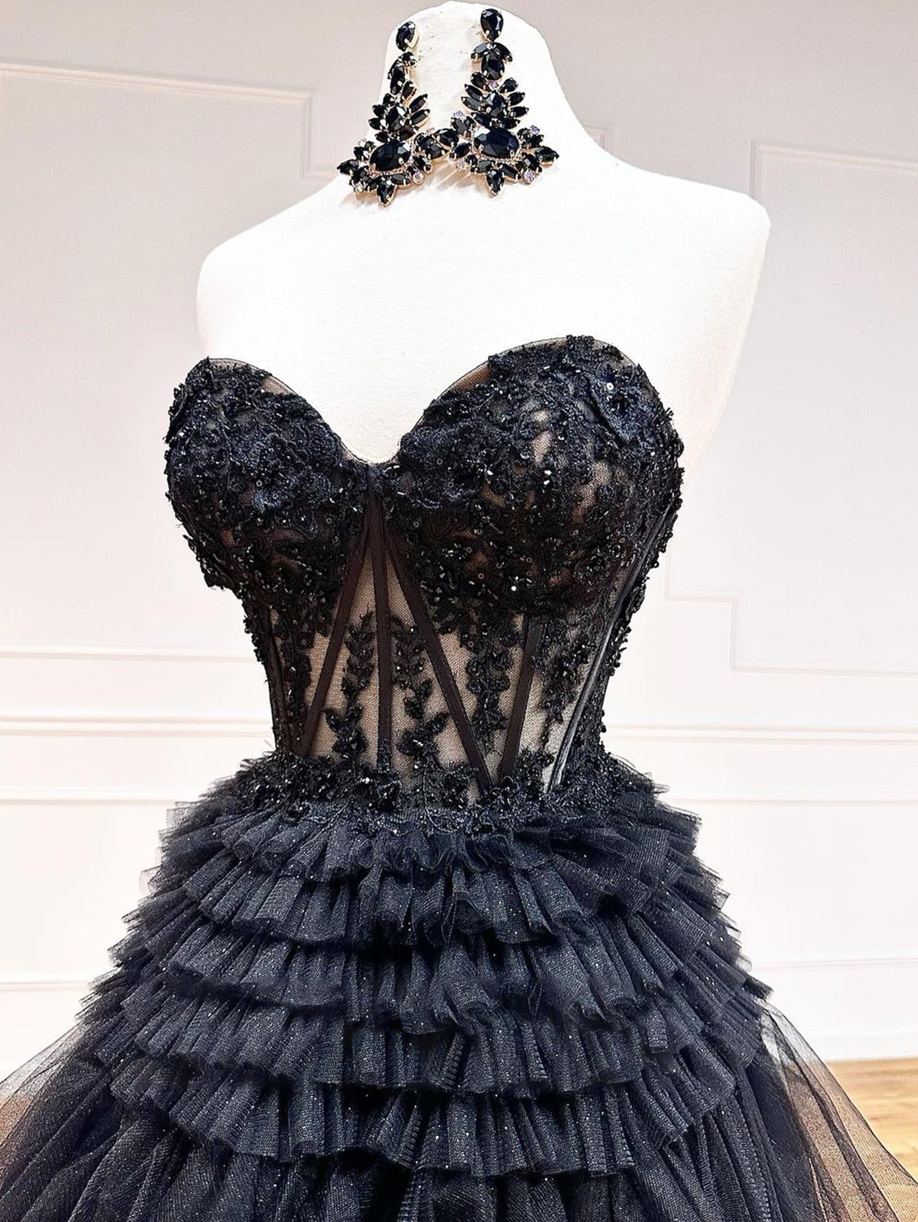 Adelyn | Langes Ballkleid aus Tüll mit Herzausschnitt in A-Linie