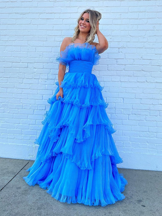 Vanessa | Trägerloses A-Linien-Ballkleid aus gestuftem Tüll mit Knittermuster