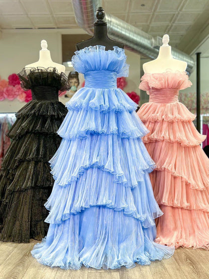 Vanessa | Trägerloses A-Linien-Ballkleid aus gestuftem Tüll mit Knittermuster