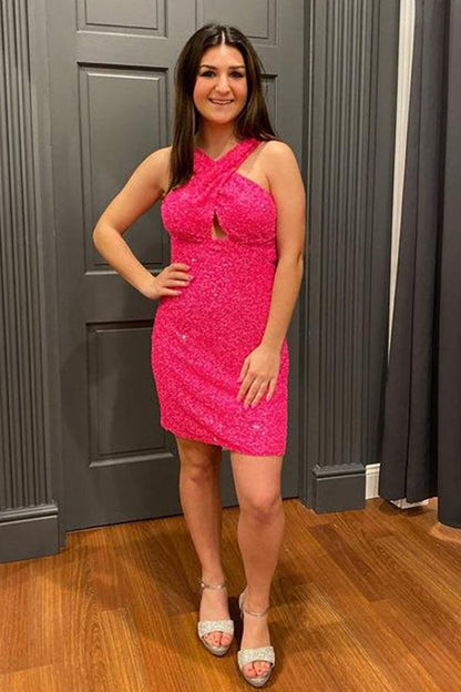 Melany | Vestido de fiesta ajustado con lentejuelas, espalda descubierta, color turquesa brillante