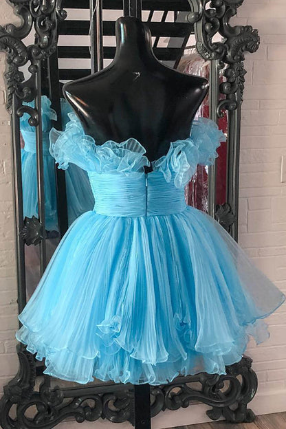 Amaia | Blaues A-Linien-Kleid mit trägerlosem Rüschen-Kurzschluss
