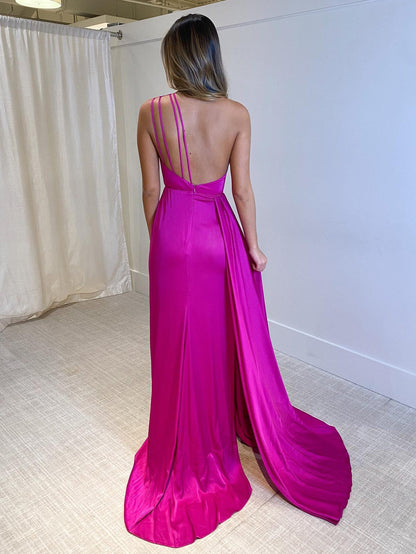 Amelie | Meerjungfrau One-Shoulder-Ballkleid in Fuchsie
