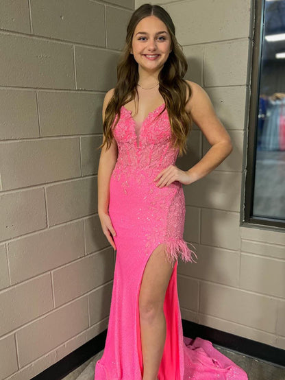 Mermaid V Neck Backless Tight Long Prom Dress With Slit