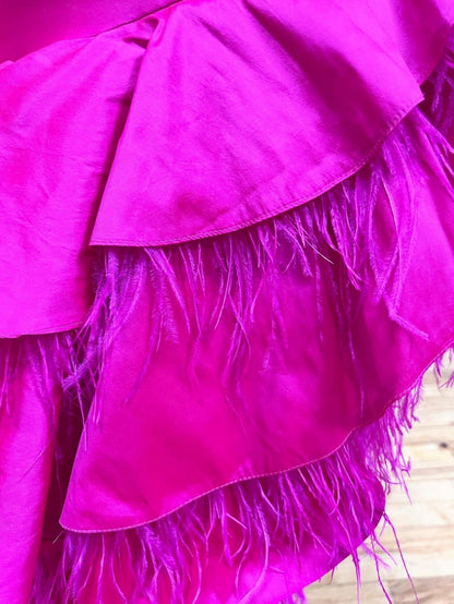 Fuchsia A-Linie V-Ausschnitt Unregelmäßiges langes Ballkleid