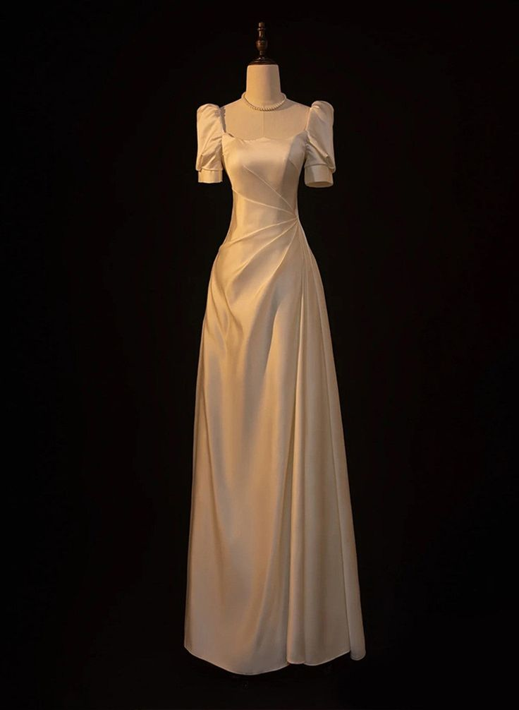 Elegantes weißes Satin A-Linie Hochzeitskleid Langes Ballkleid Abendkleid Y7546