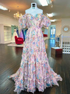Sydney | Vestido de fiesta largo de tul con escote en forma de corazón y estampado