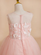 Duchesse-Linie/Princess-Linie Tüll Asymmetrisch Rosa Blumenmädchenkleid 