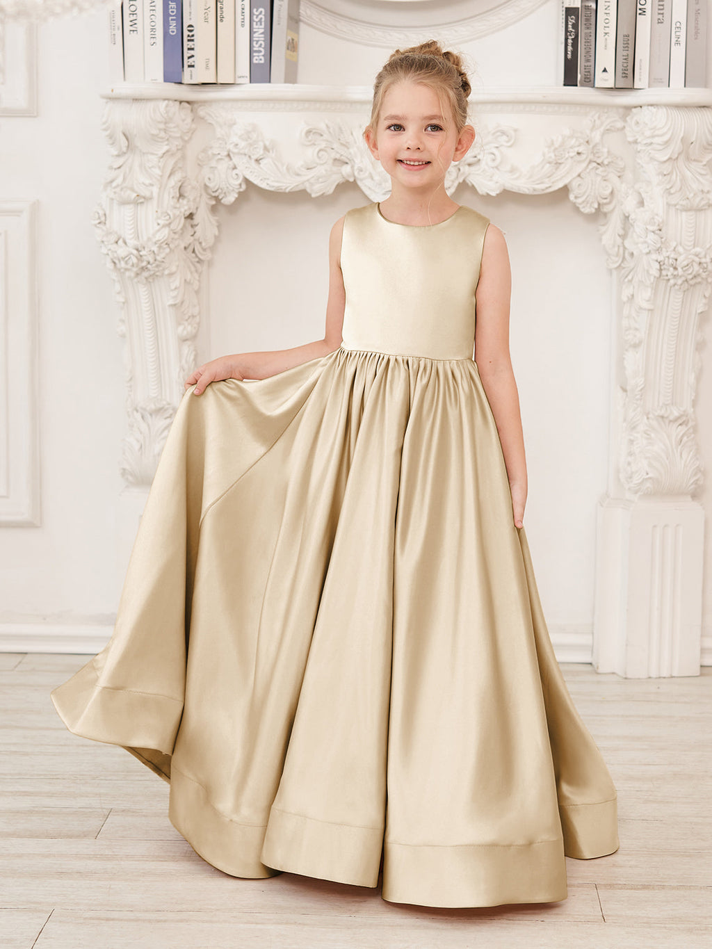 A-Linie Spitze Satin Bodenlang Blumenmädchenkleid 