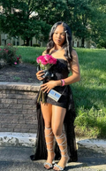 Modisches schwarzes trägerloses Homecoming-Kleid mit Pailletten, kurzes Ballkleid mit Schleppe Y7704