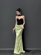 Vintage Trägerloses Satin Meerjungfrau Ballkleid Langes Abendkleid Y8593