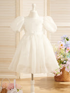 Ballkleid/Princess-Linie Organza Knielang Erstkommunion Blumenmädchenkleid 