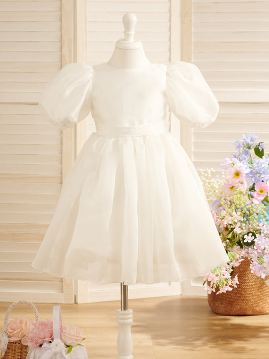 Vestido de gala/princesa de organza hasta la rodilla para primera comunión de niña de las flores