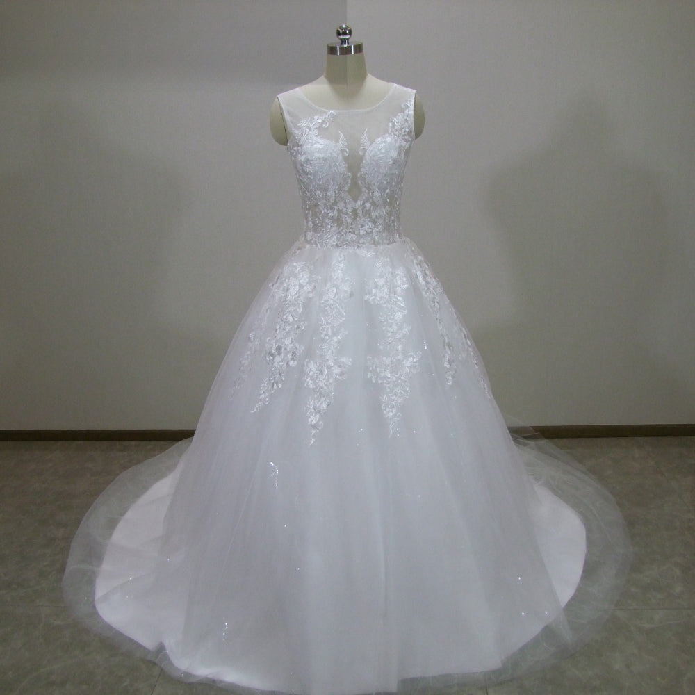 Scoop Lace Applique A Line Wedding Dresses Sleeveless Illusion Tulle Boho Bridal Gown Vestido De Noiva-payinti