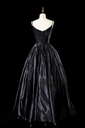 Sexy Satin Spaghettiträger Schwarzes Brautkleid A-Linie Party Abendkleid Formales Ballkleid Y7545