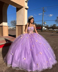 Glamoroso vestido de princesa de tul morado con mariposas, vestido de fiesta, vestido de quinceañera Y5463