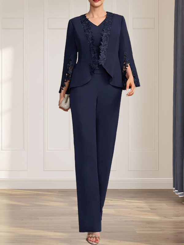 Vestido de gasa para madre de la novia, con escote en V y largo hasta el suelo, de mono/pantalón separado