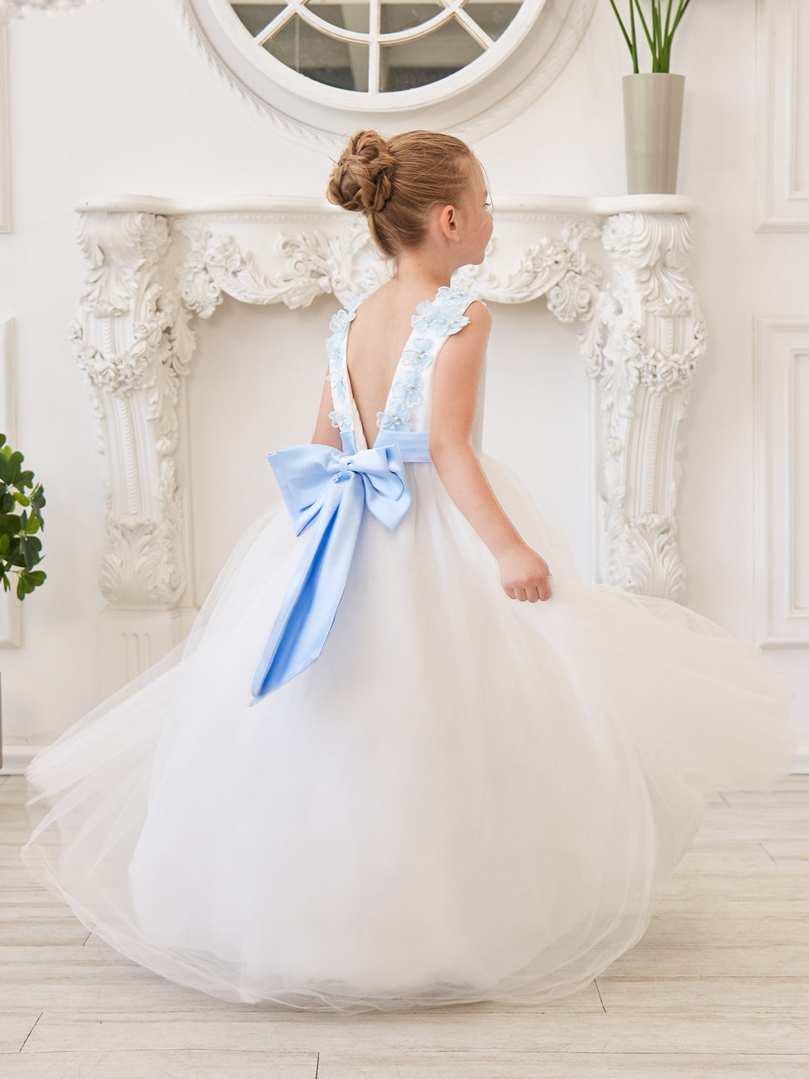 Vestido de fiesta/princesa con flores 3D de tul hasta el suelo color marfil para niña de las flores