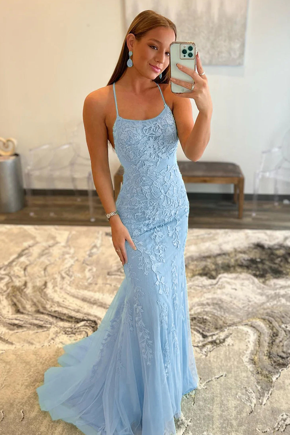 Lucille |Robe de bal sirène en dentelle à bretelles spaghetti