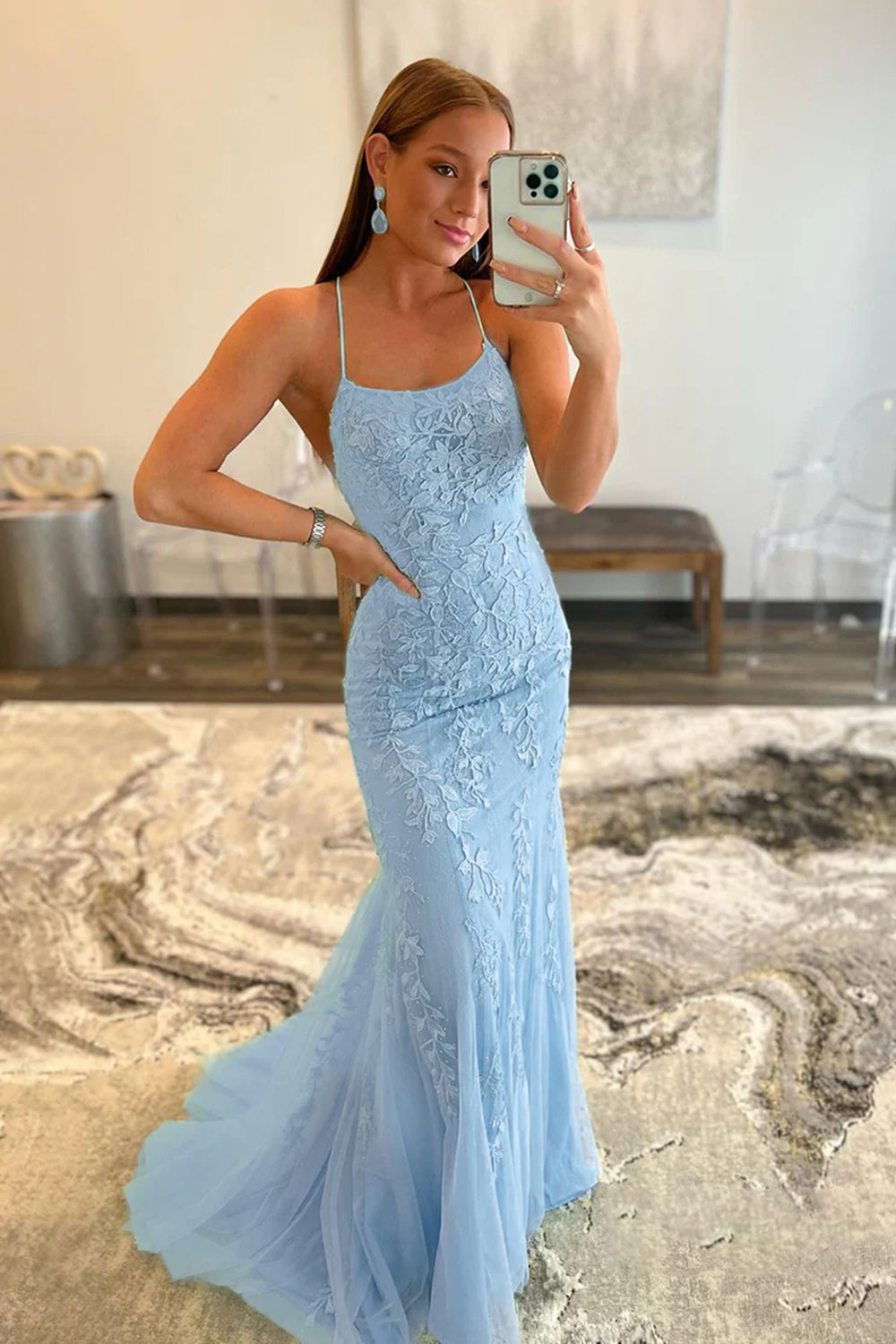 Lucille |Robe de bal sirène en dentelle à bretelles spaghetti