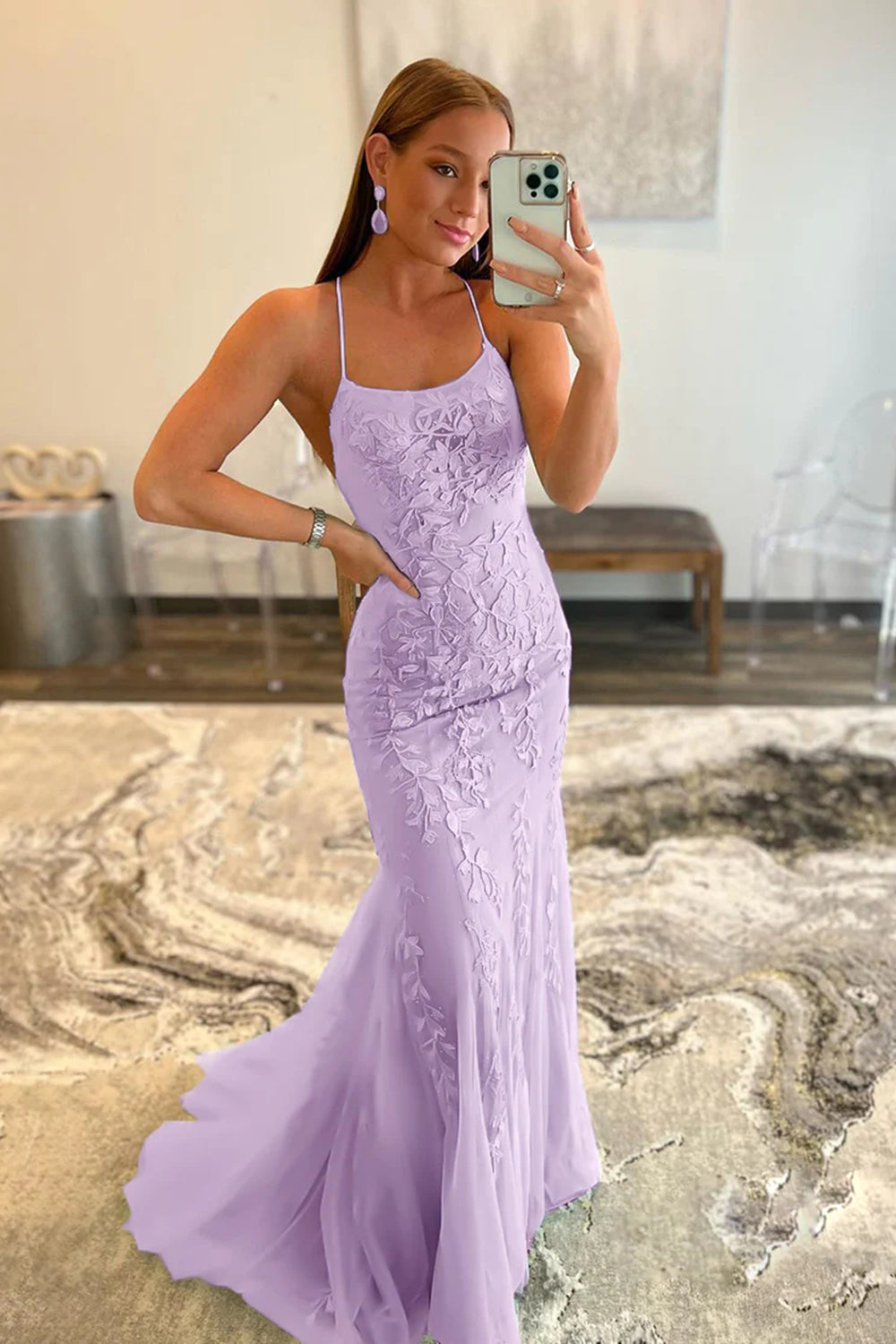 Lucille |Robe de bal sirène en dentelle à bretelles spaghetti