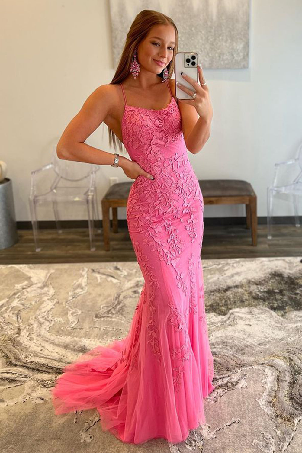 Lucille |Robe de bal sirène en dentelle à bretelles spaghetti