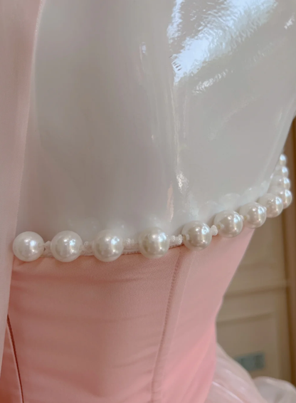 Einfaches Neckholder Rosa Tüll Perlen Perlen High-Low Rüschen Homecoming Kleid Partykleid Y8582