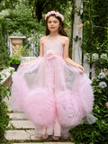 A-Linie Chiffon Bodenlang Rosa Blumenmädchenkleid 