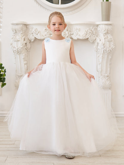 Vestido de fiesta/princesa con flores 3D de tul hasta el suelo color marfil para niña de las flores