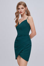 Vestidos de fiesta cortos elegantes con cuello en V, tirantes finos y cordones