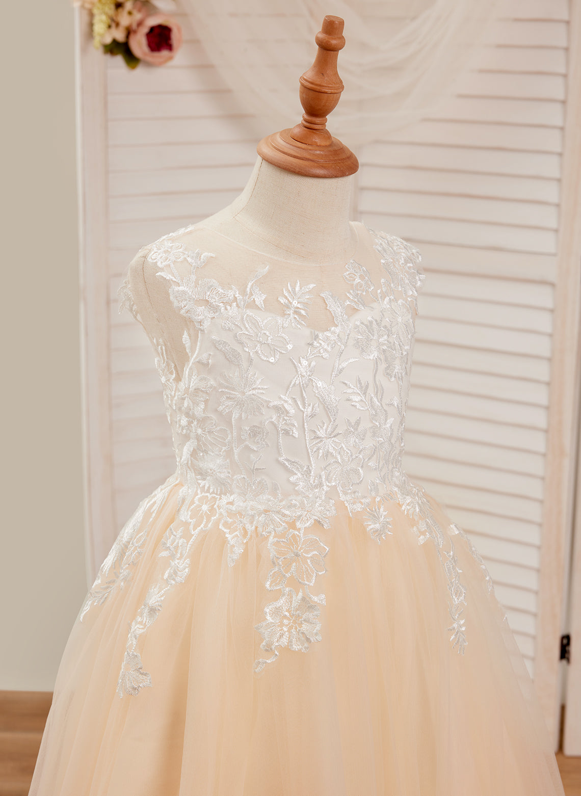 A-Linie Spitze Tüll Bodenlang Rosa Kleid (010226589) 