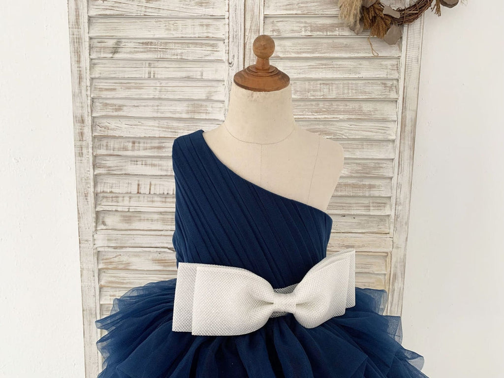 Vestido de niña de las flores de tul hasta la rodilla con corte en A