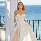 Word Wedding Dresses Women's Elegant Bohemian Beaded Sweetheart Princess Off Shoulder Long Sleeve Lace Applique Bride Gowns-payinti