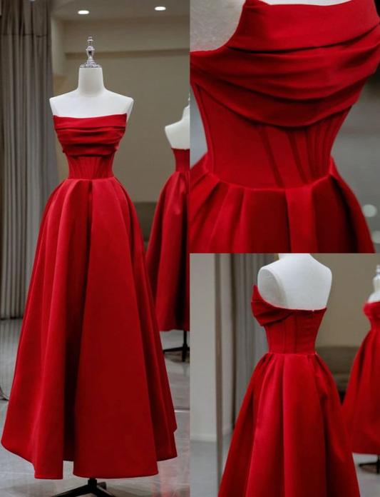 Stilvolles, flaches Hals-Satin-Rückenfrei-Plissee-Bodenlang-A-Linie-Abendkleid-Ballkleid Y6815