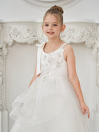 Ballkleid/Princess-Linie Tüll Bodenlang Erstkommunion Blumenmädchenkleid 